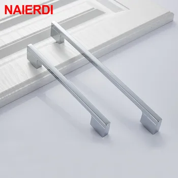 

NAIERDI Straight Cabinet Handles Kitchen Door Handles Zinc Alloy Wardrobe Drawer Handles Black Modern Style Furniture Hardware