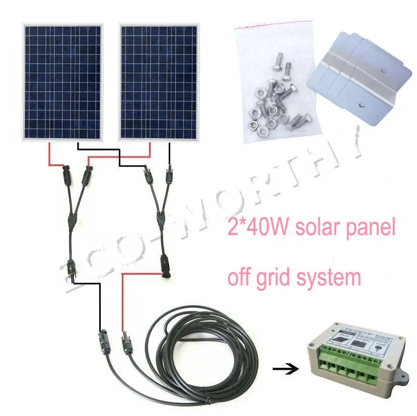 

80W COMPLETE KIT: 2pcs 40W Poly Solar Panel for Boat Cabin Home Battery Charge