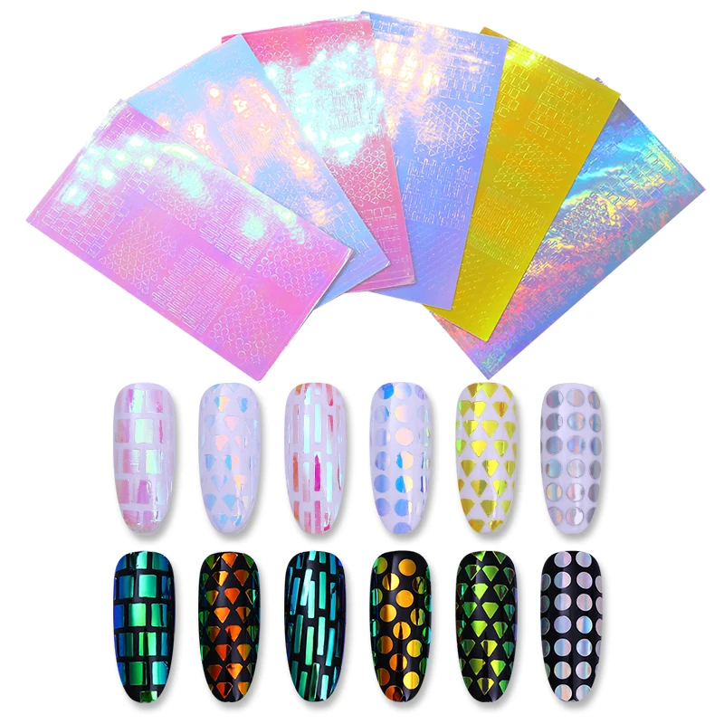 

1 Sheet Holographic Hollow AB Color 3D Nail Sticker Colorful Nail Art Transfer Sticker DIY Tips Decals Decoration