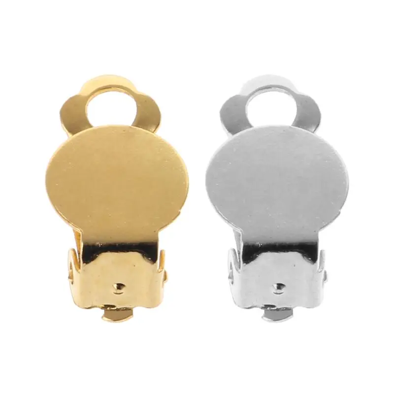 

50Pcs DIY Clip-on Earring Flat Round Tray Zinc Alloy Gold Sliver DIY Earring Accessory Front Pad Paddle Back Part Jewelry Making