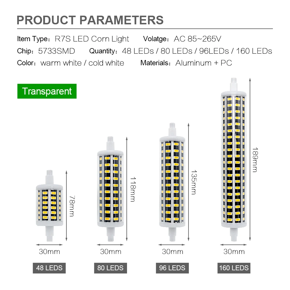 1 шт. R7S светодиодный Светодиодная лампа-кукуруза SMD5730 регулируемой яркостью лампы 78 мм 118 мм 135 мм 189 мм 5730 SMD светильник 8 Вт 15 Вт 20 Вт 30 Вт AC 85-265V для потолочные светильник