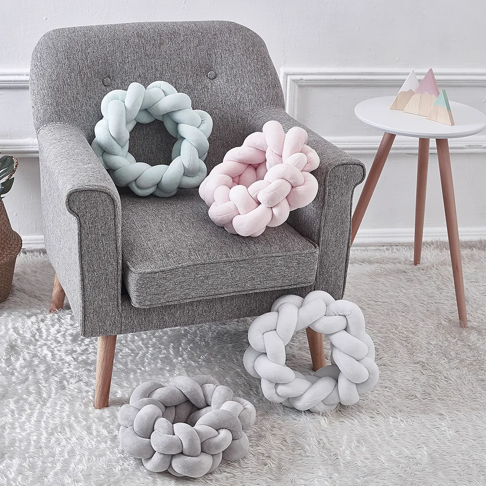 

Lovely Velvet Knotted Braided Cushion Ball Chunky Pillow Handmade Candy Color Knotted Modern Brief Decor Pillow 38cm