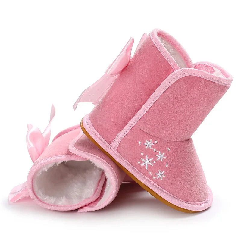 Зимние Бархатные теплые зимние ботинки для маленьких девочек 0-1 лет, Нескользящие ботинки на резиновой подошве для малышей - Цвет: Розовый