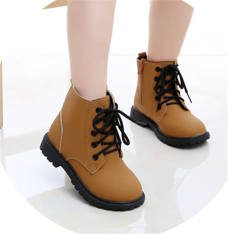 Fashion Girls Boots Martin bota infantil Warm Casual Toddler Kids Boots Solid PU Leather Children Boots For Girls Size 21-37