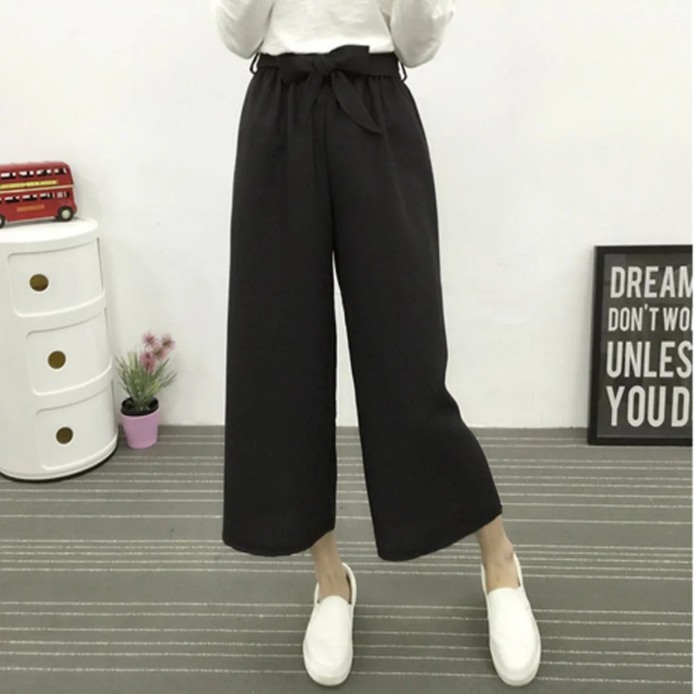 Female Casual High Waist Wide Leg Opening Calf length Pants with