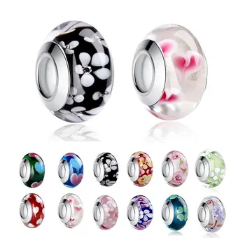 

BISAER Bulk Silver European Glass Beads & Charms Fit Charms Original Bracelets for Women DIY Fashion Jewelry WEU6344