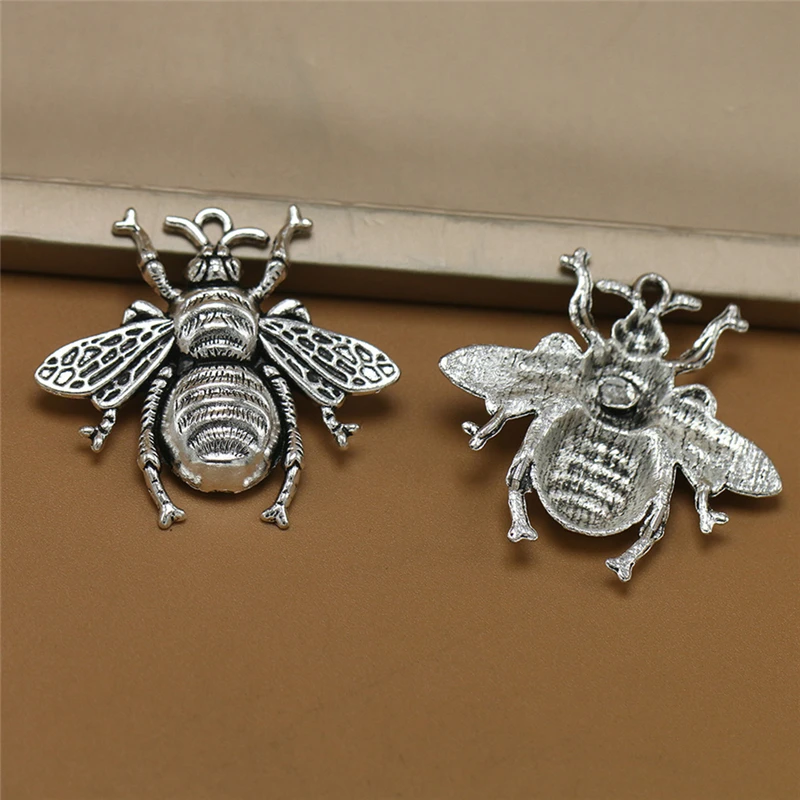 10PCS Metal Hollow Out Bee Pendants DIY Necklace Antique Silver Alloy Animal Charms Jewelry Findings Accessories Fit 40*38mm