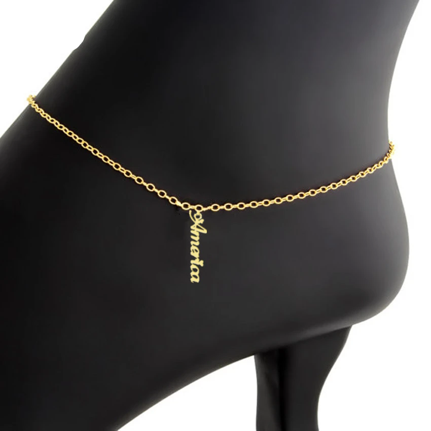 

Custom Personalized Vertical Name Anklets For Women Beach Jewelry Holiday Gift Stainless Steel Chain Bracelet Hand Link
