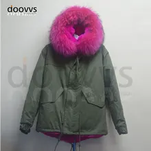 Мода одежда верхняя одежда меховой капюшон из искусственного меха куртка женщины, миссис Роуз красным мехом Зимняя парка с большим реального меховым воротником