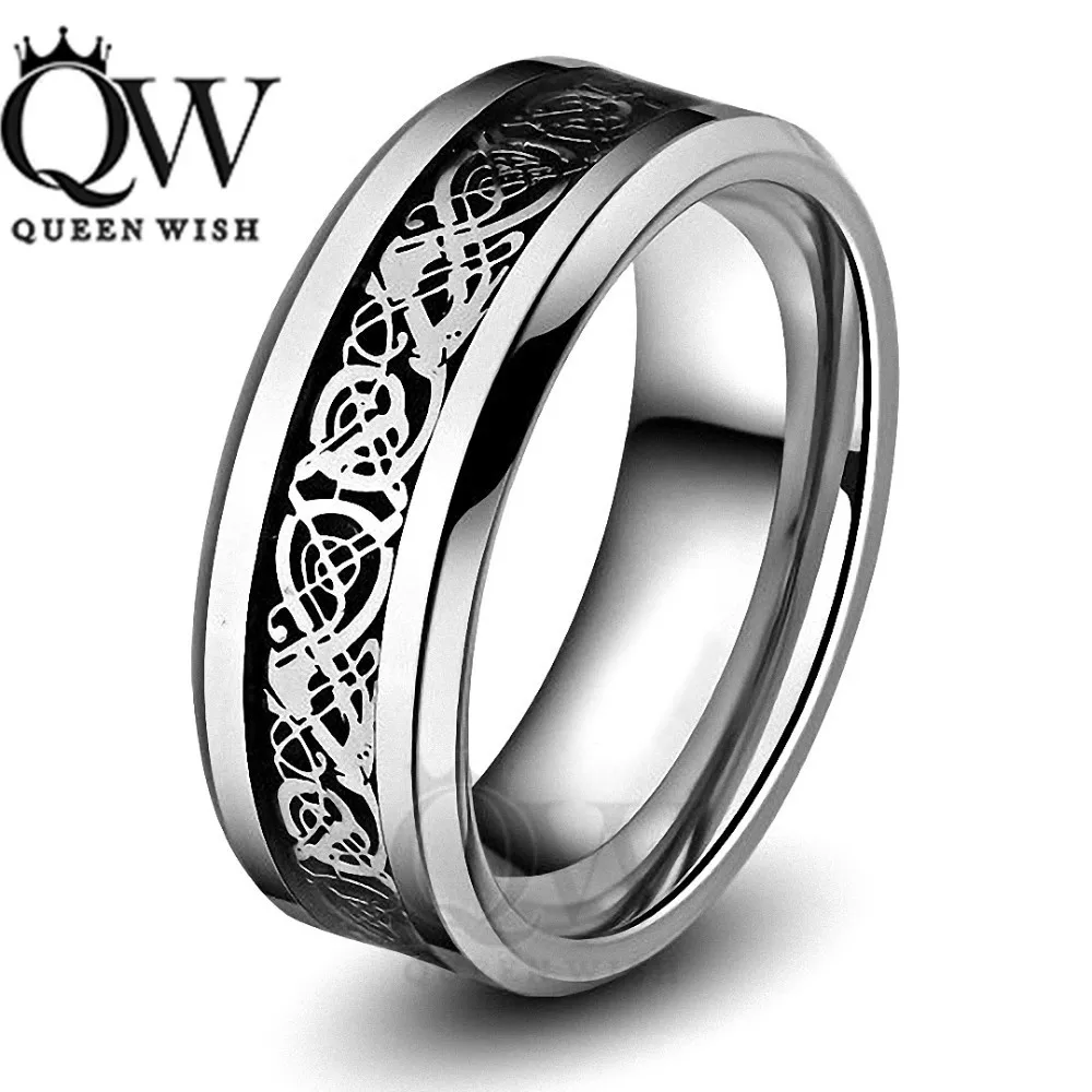 Queenwish 8mm/6mm Irish Claddagh Celtic Dragon Tungsten
