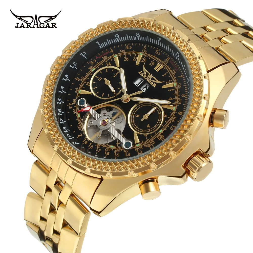 Gold Men Watch Tourbillon Jaragar Stainless Steel Date Multifunction Wristwatch men Auatomatic Watch for Men Relogio Masculino