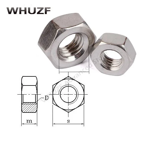 M10 m12 гайка DIN934 M3 M4 m5 m6 m8 M10 m12 304 Метрическая резьба из нержавеющей стали шестигранная гайка шестигранные гайки HW009