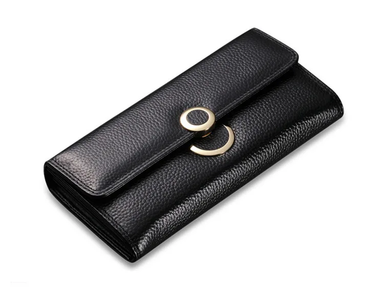 Ladies Cowhide Genuine Leather Wallet Long Female Purse Fashion Womens Wallets Famous Brand Coin Purses Card Holders Hasp