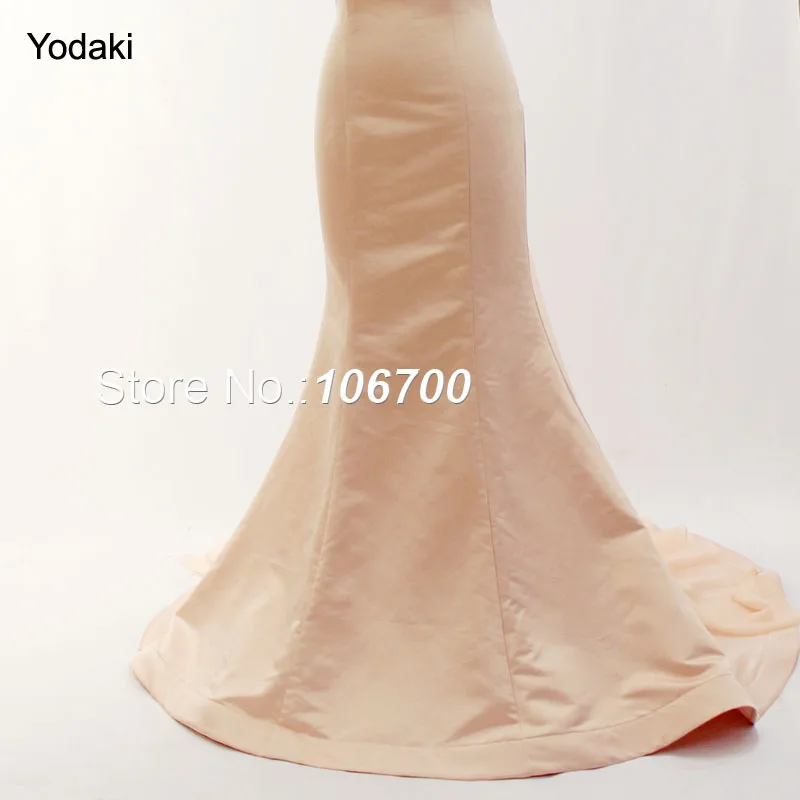 Новое длинное выпускное платье в арабском стиле чистая Иллюзия вырез лодочкой с карманами с крупным бисером Peal Свадебный сатиновый платья 913b - Цвет: peach