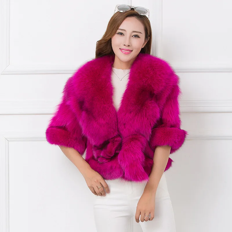 DUOUPA Real Fur Coat New Winter Promotion Whole Skin Fox Fur Leg Hair Short Paragraph Fur Shawl Coat Slim Was Thin Female