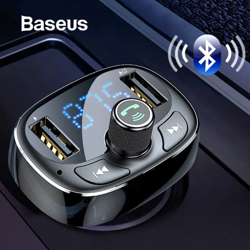 Продажа Автомобильное зарядное устройство Baseus с ЖК дисплеем и fm передатчиком, двойной font b USB b font , зарядное устройство для телефона, громкая связь, Bluetooth, MP3 п...