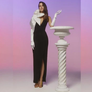 

2019 Fashion Black Sleeveless Bow Women Split Celebrity Vestidos Bodycon Autumn Patchwork Verano Halter Sexy Backless Wholesale