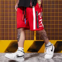 Хип-хоп мужские пять точек европейских и американских высоких уличных карманы на молнии, свободные хип-хоп Молодежные шорты