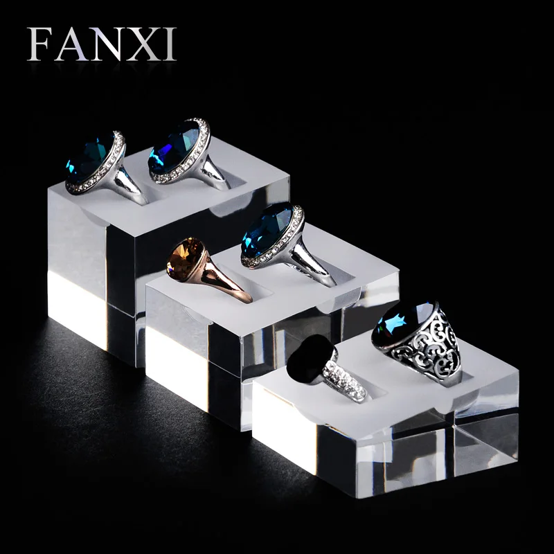 

FANXI Free Shipping Elegant Ring Display Stand Sets Transparent Matte Acrylic Jewelry Display Set 2 Slots Holders Shop Exhibitor