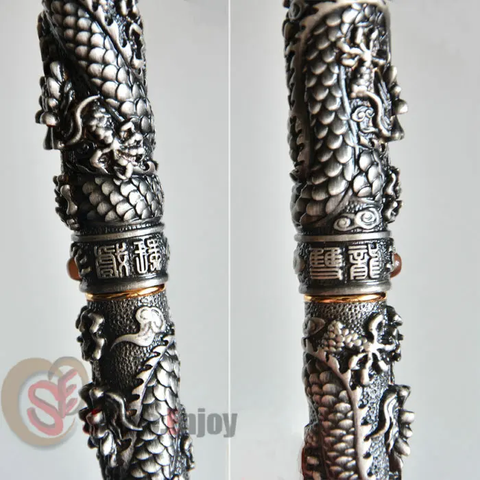 Шариковая ручка JINHAO старая серая с двумя бусинами DRAGON PLAY медная золотым и