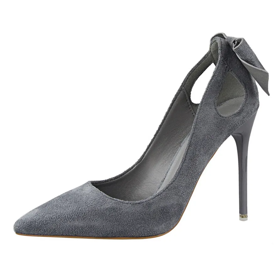 {D& Henlu}/Брендовая обувь женские туфли-лодочки на высоком каблуке с бантом женские свадебные туфли на высоком тонком каблуке с острым носком - Цвет: gray bow heels
