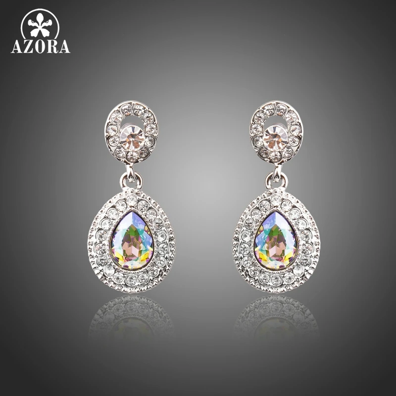AZORA Brand Fashion Jewelry Gradual Change Color Austrian Crystals Drop Earrings for Women Wedding Party Accessories Gift TE0292
