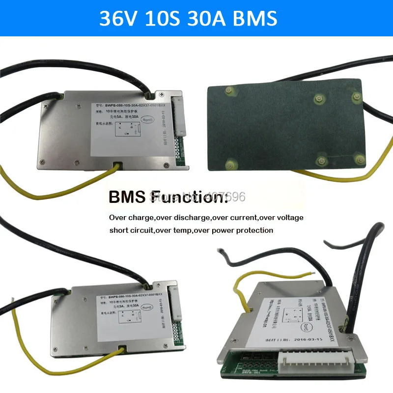 

3.6V/3.7V cell 10S 36V 30A BMS Used for 36v 15ah 20ah 30ah battery 30A continuous With balance function free shipping