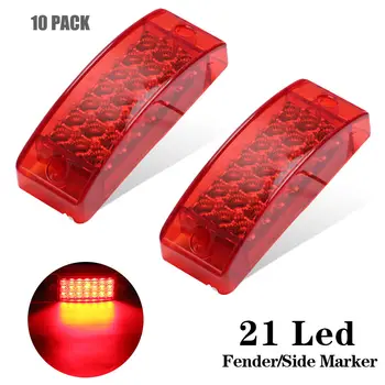 

Auokey 10PCS 6" Red 21-LED Side Marker Lights Clearance Bulbs Surface Mount Truck Boat 24V