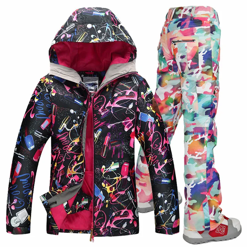 Водонепроницаемая куртка Gsou Snow/лыжи, комплект для женщин, сноуборд, куртки, лыжный костюм, женский лыжный набор - Цвет: camouflage pants
