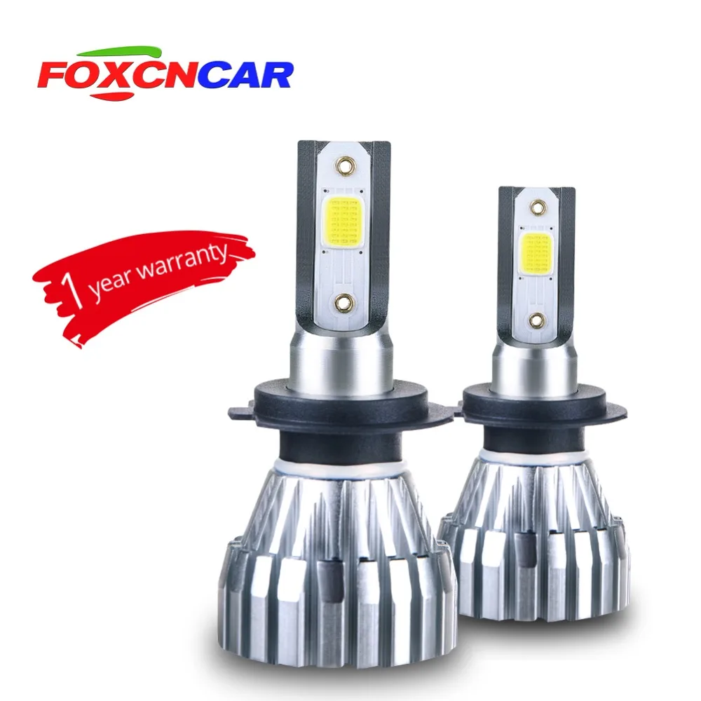 

Foxcncar New 2PCS H7 4300K LED H4 6500K Car Fanless Headlight COB 5000LM 50W 12V 24V 1 year warranty H1 H11 H8 9005 9006 HB3 HB4
