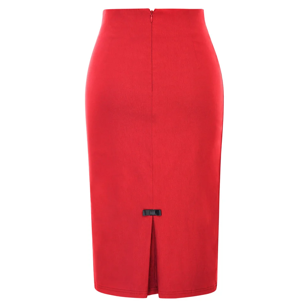 Женская винтажная юбка-карандаш, одноцветная, с высокой талией, в бедрах, до колена, с разрезом, элегантная, офисная, деловая, для девушек, OL, для работы