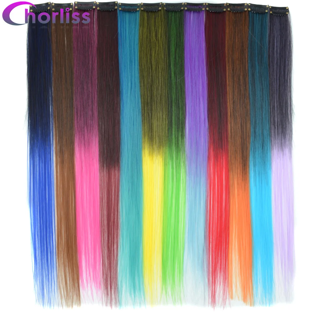 

Chorliss Clip In Hair Extensions Colorful One Piece Synthetic Straight Fake Hair 50Cm 20 Inch Long Ombre Pink Purple Blue Hair