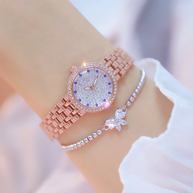 Bs mulheres relógios casual banda rosa ouro zircon marca superior relógio feminino senhoras pulseira de quartzo saat reloj mujer relogio presentes