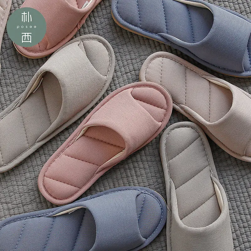 

POSEE cotton linen House Slippers Indoors Light Soft sole Winter Warm Men's Home Slippers Causal Shoes couple slippers 2010