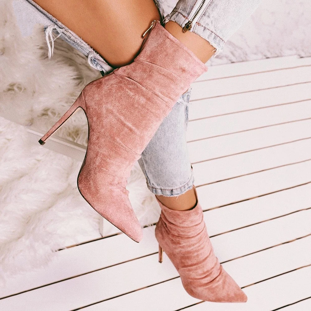 

HZXINLIVE Sexy Pointed Toe Sock Boots Suede High Heel Ankle Boots for Women 2018 Fashion Stiletto High Heels Shoes Woman Size 43