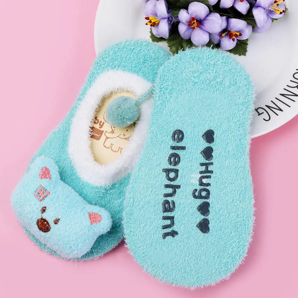 sky blue 1 пара; прекрасная форма животных; хлопковые носки из кораллового флиса; мягкие Нескользящие Детские носки-тапочки; детские Тапочки - Цвет: sky blue