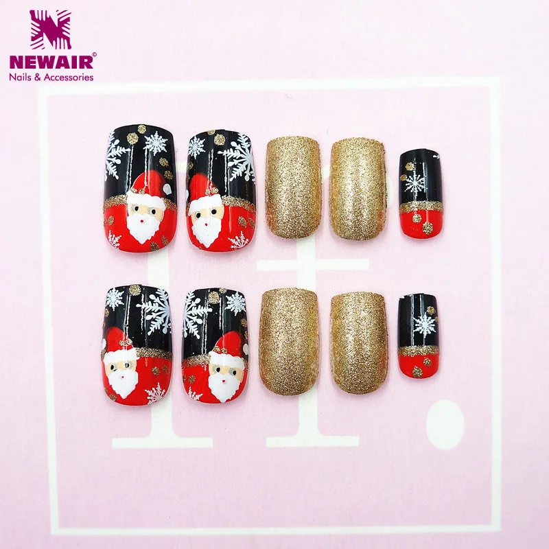 

24pc/Box Christmas False Nails with Adhesive Tapes Santa Xmas Snowflake Full Cover Fake Nail Art Tips Christmas Gift Decorations