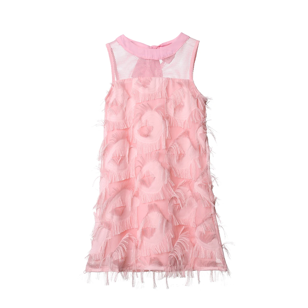 Toddler Kids Fringed Jacquard Dress Girl Tutu Dress Tulle Pageant Dress