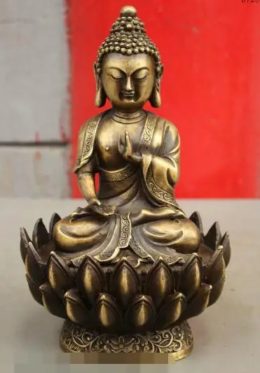 

S4101 10" Tibet Pure Bronze Shakyamuni Sakyamuni Buddha Sit Lotus Base Bronze Statue