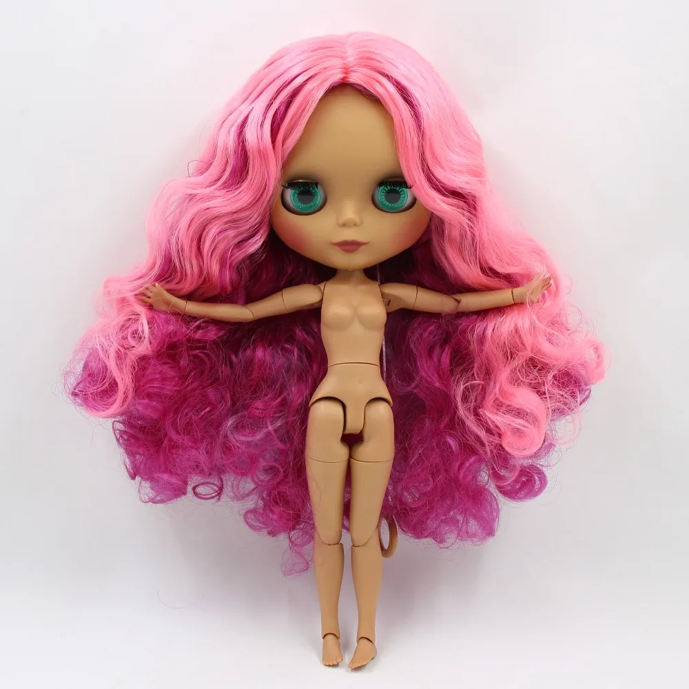 Заводская кукла blyth 1/6 bjd шарнирное тело темная кожа матовое лицо Роза и розовые и фиолетовые волосы BL2264/2137/2369 30 см