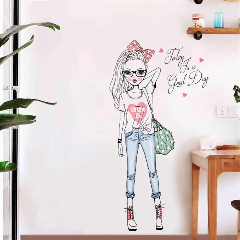DIY Lovely Girl Art Wall Stickers For Kids Rooms PVC Wall Decals Home Decor