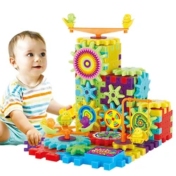 81 pçs elétrica engrenagem construção tijolos brinquedos 3d quebra cabeça brinquedos de plástico educacional diy tijolos para crianças presentes de aniversário natal