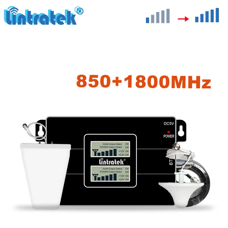 

Lintratek 4G 1800MHz 850MHz DCS CDMA Cellular Booster Double Band Mobile Cell Phone 850 Signal Booster Repeater Amplifier Kit S8