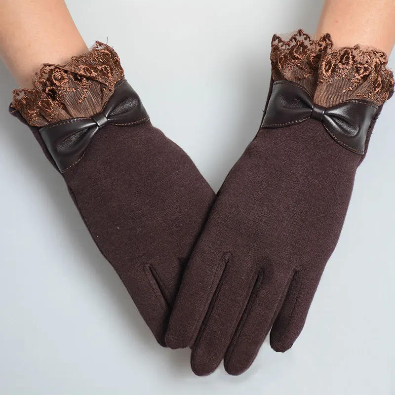 1 пара модные женские зимние кружевные перчатки для стрельбы из лука телефон касания экрана наружные рукавицы теплые дамские перчатки KNG88