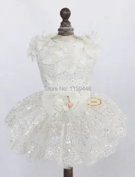

Tutu satin drill Flower Wedding Dog Dress White Clothing For Dogs Puppy Dog Cat Pet Clothes Puppy Yorkie Maltese Chiwawa