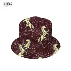 Kureas африканские лошади с принтом Рыбацкая шляпа Двусторонняя одежда ведро шляпы стильные модные унисекс печатных хлопок ткань батик