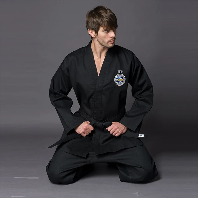 Black Itf Taekwondo Uniform Dobok Master Tae Kwon Do Clothing Karate Clothes Kung Fu Suit For Men Women - Taekwondo & Karate Clothing - AliExpress