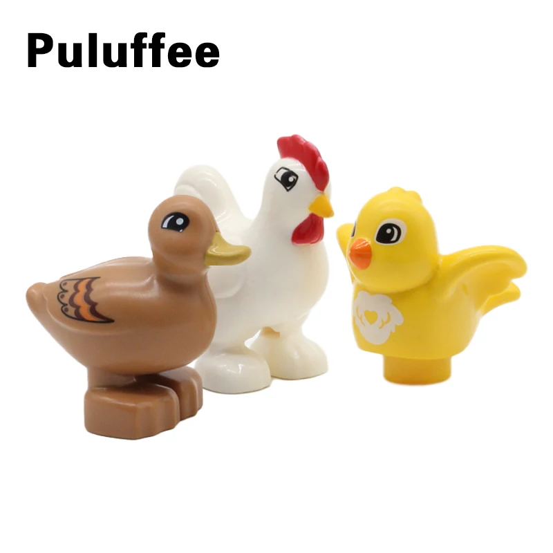 

3Pcs Animal Farm Model Figures Building Blocks Compatible With Duploe Chick Hen Duck Bricks set Toys For Kid Brinquedos