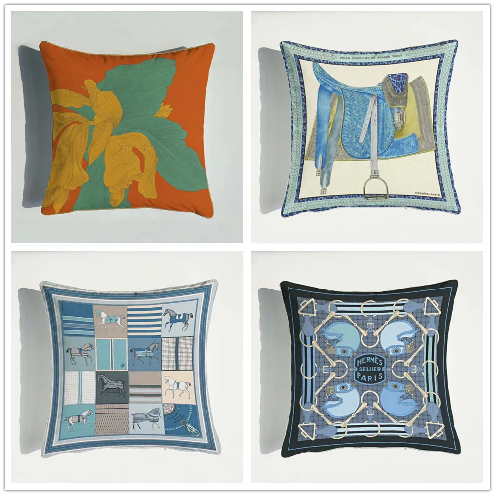 

Luxury Blue Horse Velvet Printed Cushion Cover Pillow Cover Hotel Living Room Pillow Case Home Decorative Sofa Throw Pillows Bed