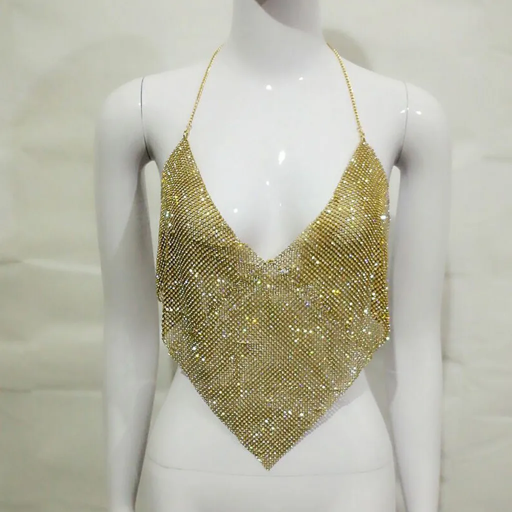 Летние женские сексуальные топы Холтер Camisole без рукавов v-образный вырез металлический жилет с вырезом на спине ремень топы тройник Блузка Футболка